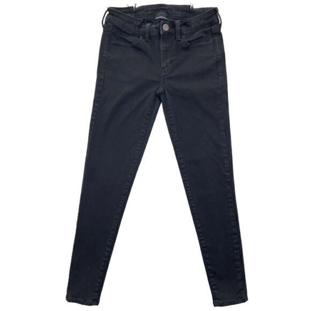 American Eagle Black Distressed Waistline Jegging Skinny Stretch Jeans Size 2